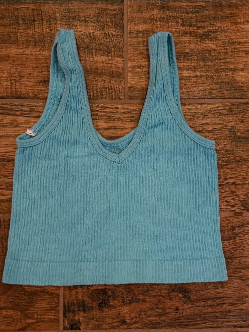 Urban Outfitters Blue Ribbed V-Neck Crop Tank Top - Women